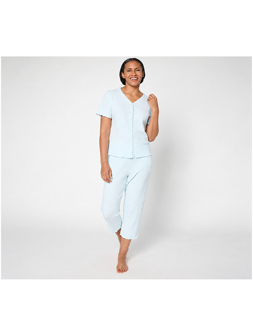 Berkshire Homewear Gingham Waffle Short Sleeve & Capri Set Aspiring Blue X-Large